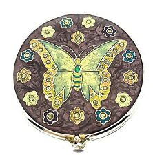 Butterfly Compact Mirror Small Enameled Hand Held Handmade Compact Mirror Purse picture