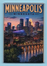 MINNEAPOLIS MINNESOTA SKYLINE NIGHT TRAVEL POSTER *2X3 FRIDGE MAGNET* SOUVENIR picture