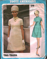 2318 Vintage Vogue Sewing Pattern Misses 1960s Americana Teal Traina Dress 12 picture
