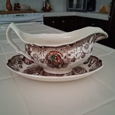 Johnson Brothers His Majesty Gravy Boat & Underplate EUC Wild Turkey 8 1/8”L picture