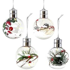 Allgala 4 Pack Twist-On Light Up Chistmas Tree Ball Ornaments with Snow N Vine picture