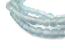 Light Blue Recycled Glass Beads 7mm Ghana African Sea Glass Round 24 Inch Strand picture