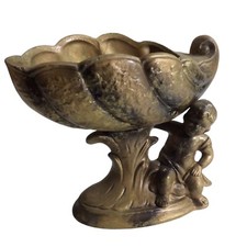 Vintage Ardco Cherub Shell Compote Trinket Dish Soap Holder Planter Gold Tone picture