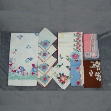 Vintage 40s 50s Mixed Printed Cloth Lot Tablecloth Napkins 17 Pcs Floral Fruit + picture