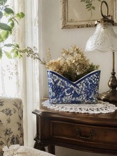 Vintage Blue White Chinoiserie Vase | Ceramic Envelope Letter Holder picture