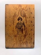 Vintage Pyrography Wooden Box Lady Portrait Floral Art Nouveau Burnt Wood Hinged picture