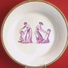 Antique 19th c. English Regency Porcelain Plate /Dish Adam Buck Puce Purple 1810 picture