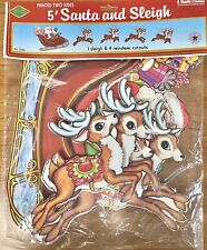 Vintage Christmas 1978 Beistle 5Ft Santa & Sleigh 2 Sided Die Cutouts SEALED picture