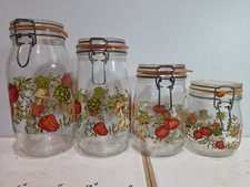 4 Vintage Arc Spice Of Life Glass Canister Jar Set Tomato Mushroom Garlic France picture