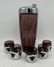 Farber Bros Amethyst Cups w/ Chrome Glass Shaker Hazel Atlas Moroccan Swirl picture