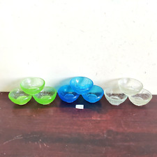 1940s Vintage Jain Multicolor Green Blue Clear Glass Bowl Old Set of 9 GL130 picture