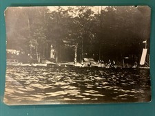 1930s OQUAGA LAKE CAMP NY Snapshot Photo Forest Park Waterfront Canoes Slide picture