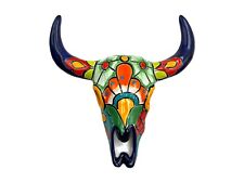 Talavera Cow Skull Mexican Pottery Folk Art Home Decor Southwest Multicolor 11