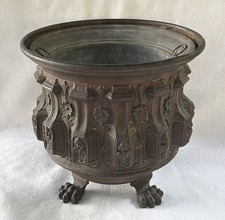 Antique Gothic Brass Planter W/Zinc Liner Paw Feet picture