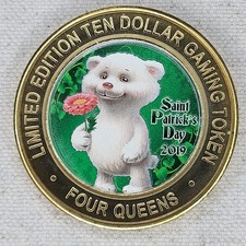 2019 Four Queens Silver Strike $10 St Patrick's Day Lucky Bear .999 Limited picture