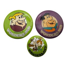 Vintage Canada's Wonderland Flintstones Pinback Buttons Lot of 3 picture