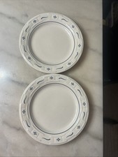 2 LONGABERGER POTTERY WOVEN TRADITIONS BLUE DINNER PLATES picture