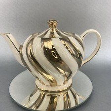 Sadler White & Gold Swirl Vintage 3-4cup Pottery Teapot England English Tea picture