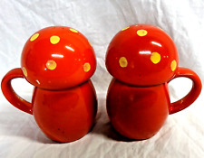 Vintage Orange Mushroom Ceramic Salt & Pepper Shakers 1970's Made In Japan picture
