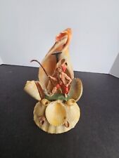 Vintage Kitsch Seashell Art with Fisherman Authentic Shells Souvenir picture