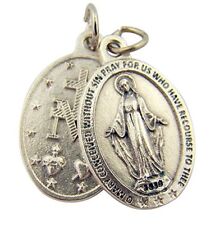 Silver Toned Base Oval Our Lady of Grace Miraculous Medal Pendant, 1 Inch picture