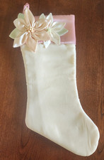 Vtg Martha Stewart Pink & Cream Poinsettia Satin Christmas Stocking picture
