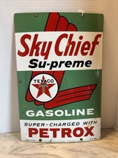Vintage 1959 Texaco Sky ChiefSupreme Gasoline Porcelain Sign picture