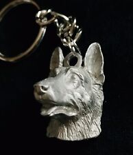 Pewter German Shepard Dog Puppy Silver Metal Figurine Keychain K picture