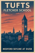 🎨 Tufts Fletcher School - Medford Skyline 12x18” Rare Reprint picture