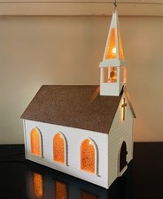 Vintage Large, High-Quality Handmade Lighted Wooden Church Holiday MCM picture