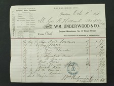 1878 antique WM UNDERWOOD & CO boston ma PRESERVED PROVISIONS ad BILLHEAD  picture