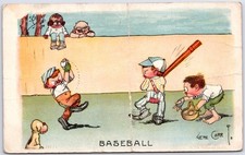 ANTIQUE GENE CARR BASEBALL KIDS DOG ROTOGRAPH 1907 COMIC POSTCARD PQ picture