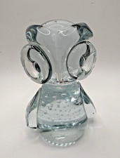 Retro Artisan Clear Blown Art Glass Owl Big Eyes Bubbles 5.5