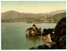Switzerland, Château de Chillon et Montreux vintage photochrom photochromic, v picture