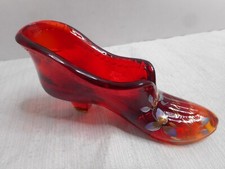 Fenton Glass Hand Painted S Miller 40th Anniversary Shoe Slipper Amberina Floral picture