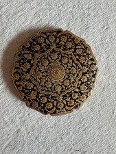 VTG STRATTON BLACK & GOLD FLORAL POWDER COMPACT MIRROR COMPACT CASE ENGLAND  picture