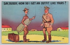 Vintage Military Cartoon Postcard - Recruit Asks Officer - Wichita Falls 1943 picture