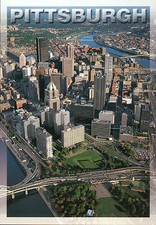 Aerial View of Pittsburgh, Pennsylvania, Downtown, Bridges, Highways -- Postcard picture