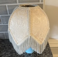 Vtg Victorian Fringed Lamp Shade Art Nouveau Brocade Panels Scalloped Edge picture
