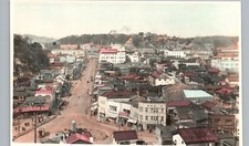 BIRDS EYE VIEW yokosuka city jp real photo postcard rppc japan tinted picture