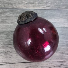 VTG Kugel German Dark Red Glass Heavy 3” Ball Ornament 1900s Christmas Decor picture