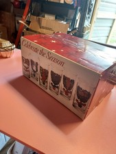 Vintage Ancho Hocking 12 Days Of Christmas Tumblers In Original Red Holiday Box picture