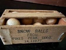 Vintage Pikes Peak Colorado Novelty Snow Balls Wood Mailing Box Postal History picture