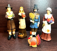 4 Vintage Midwest of Cannon Falls Pilgrim Figures Thanksgiving Harvest w/ Turkey picture