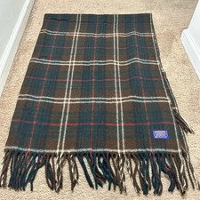Vintage Pendleton Wool Blanket With Fringe ~65” x 50” Plaid Green Brown USA Made picture