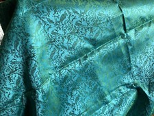 Vtg 60’s Silk Brocade From Damascus Green/Blue Approx. 36” Width 2 yards 25