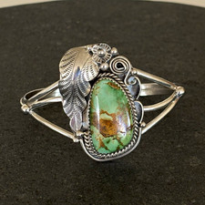 Vintage George Henry Navajo Sterling Silver Green Turquoise Cuff Bracelet Signed picture