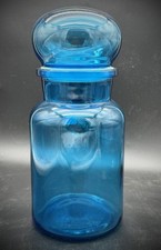 Vintage Blue Glass Apothecary Jar Ground Stopper Lid Scientific Canister 7