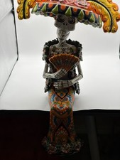 Large Mexican Day Of The Dead Talavera Catrína Sitting Figurine 24” picture