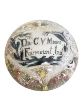 Antique End of Day Glass Paperweight Dr C V Moore Fairmount Ind Indiana 1890s picture